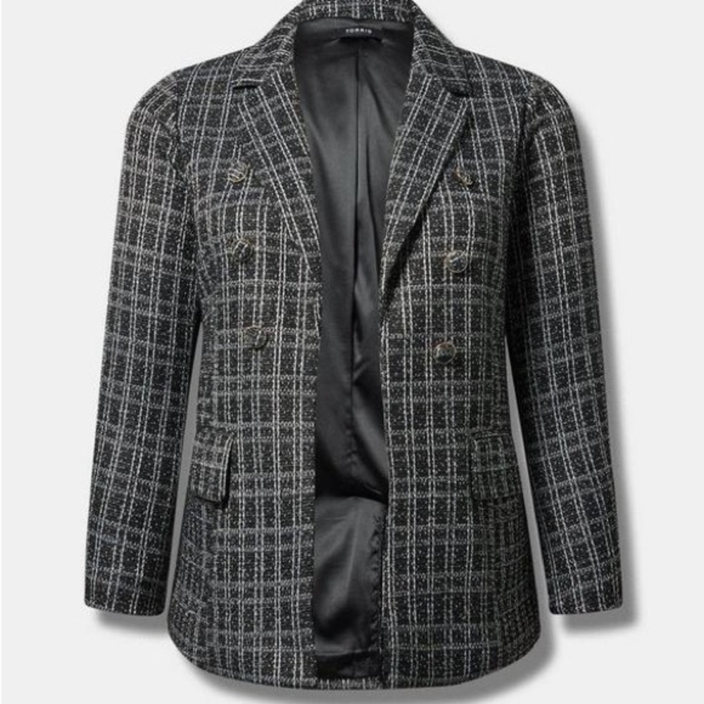 Torrid women’s Black and‎ White Plaid Blazer/zise 1 - NEW - Picture 5 of 14